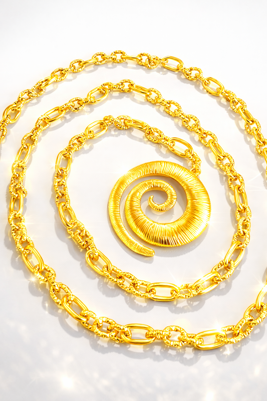 Collana Lunga Spiral Gold – Acciaio Dorato 90 cm con Ciondolo Spirale firmata Vizio Gioielli