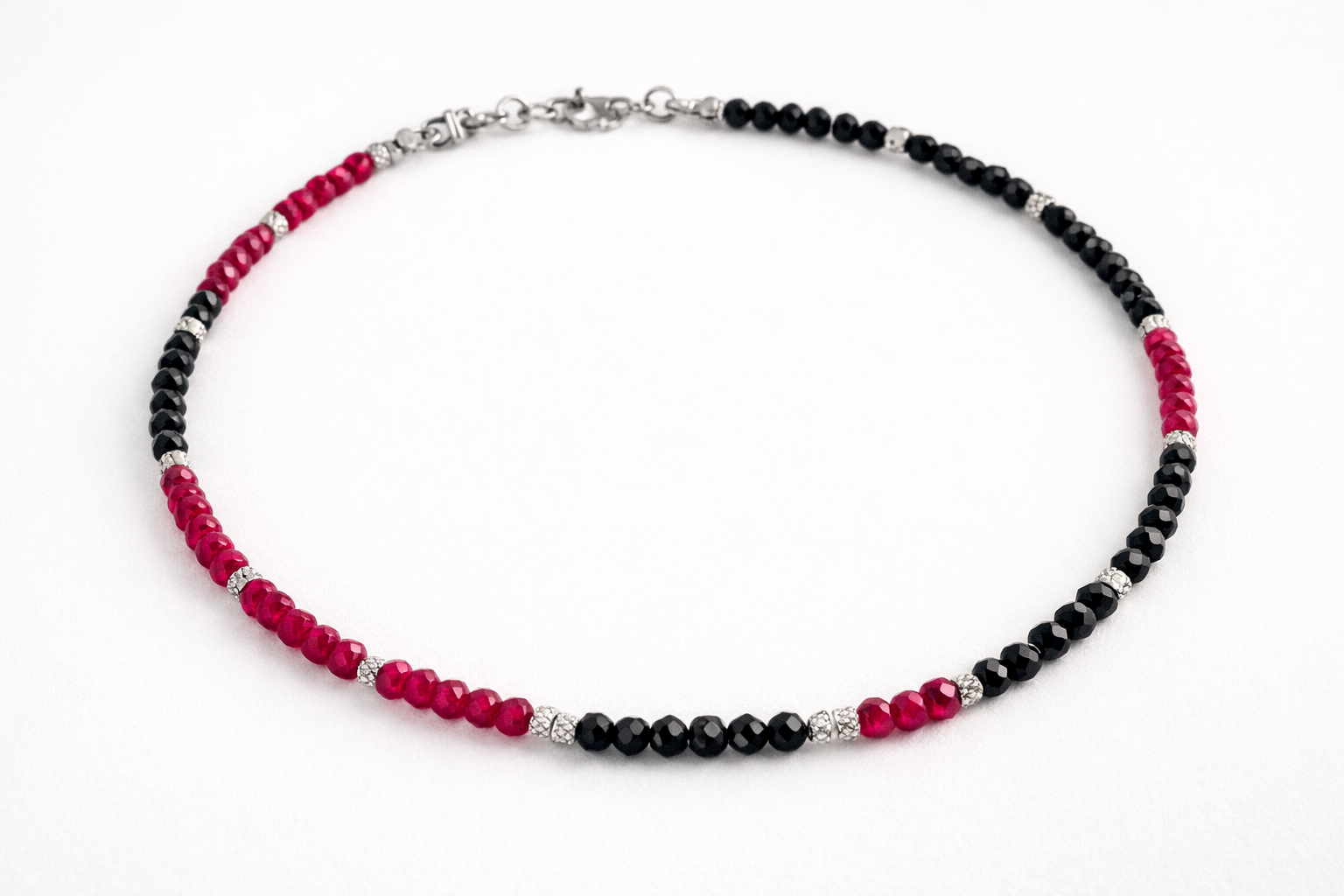 Girocollo in acciaio, spinelli e corindoni rubini Vizio Gioielli