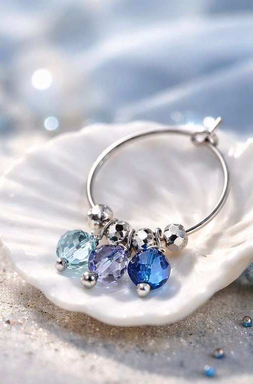 Mono Orecchino in Acciaio con Cristalli blu – 3 cm firmato Vizio Gioielli