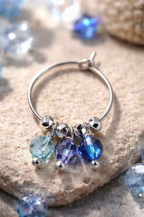Mono Orecchino in Acciaio con Cristalli blu – 3 cm firmato Vizio Gioielli