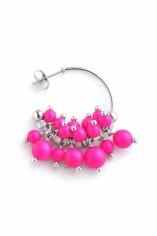 Mono orecchino in acciaio e perle Swarovski rosa fluo firmato Vizio Gioielli