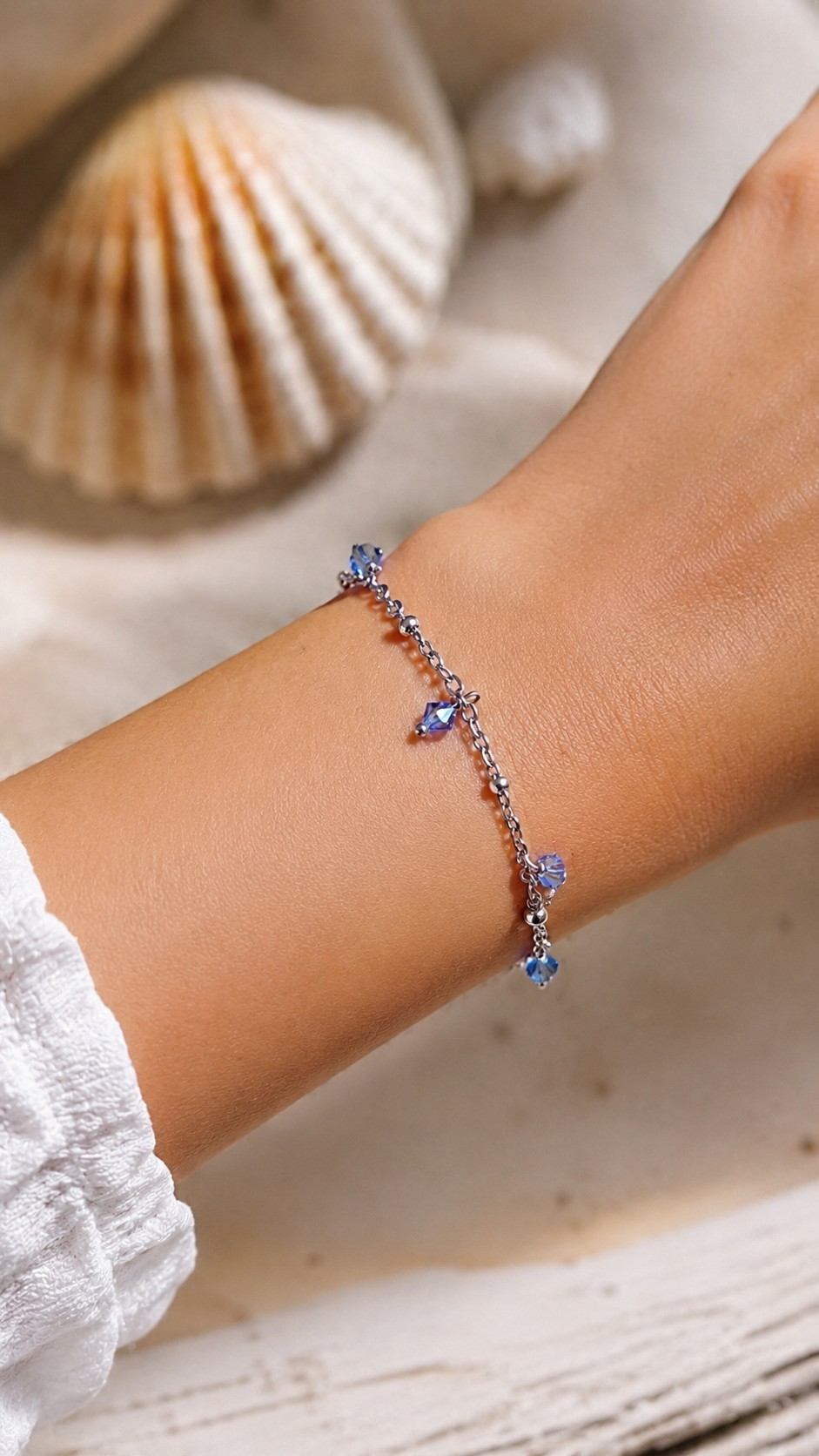Bracciale Artigianale in Acciaio con Cristalli Sapphire Glitter – Regolabile 16-21 cm
