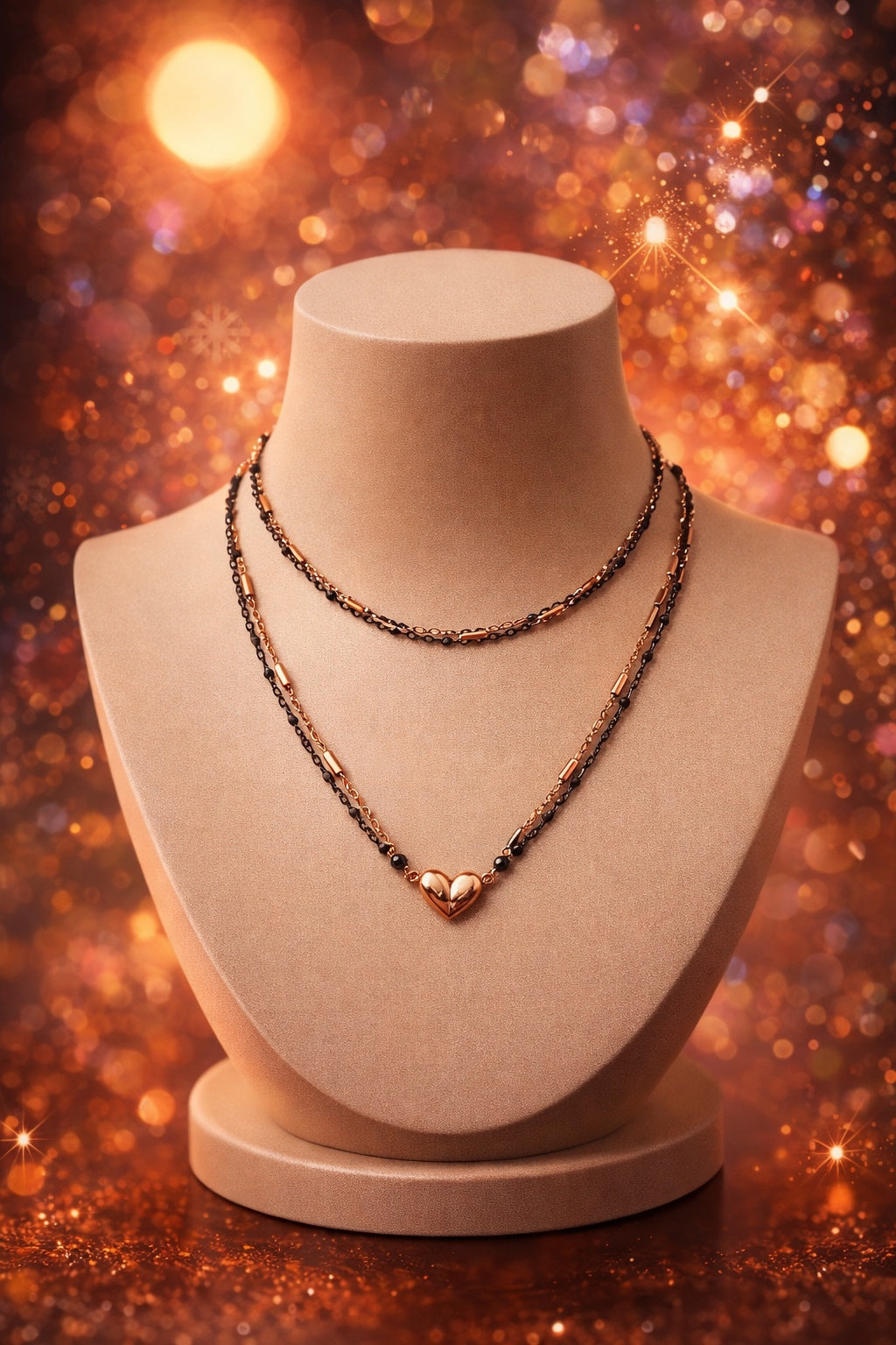 Collana cuore magnetico in acciaio rosato e nero firmata Vizio Gioielli