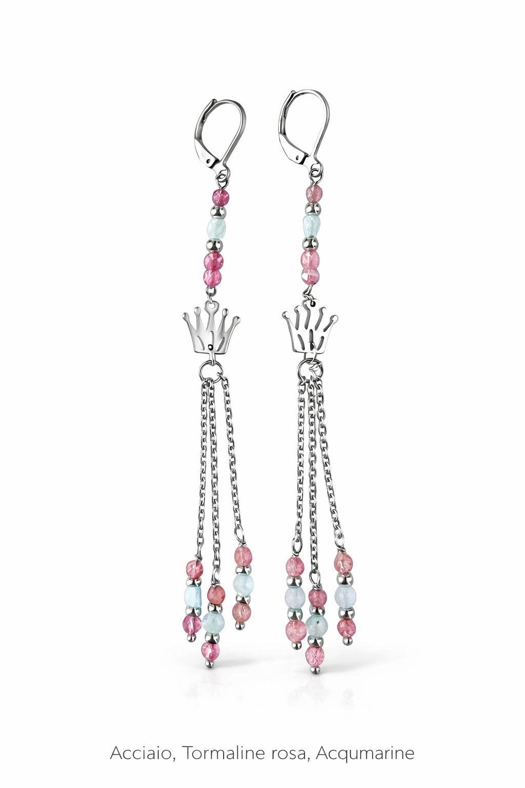 Orecchini in acciaio, tormaline e acquamarine firmati Vizio Gioielli