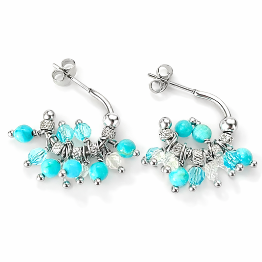 Orecchini in acciaio ad anella, con howlite, cristalli e zirconi firmati Vizio Gioielli