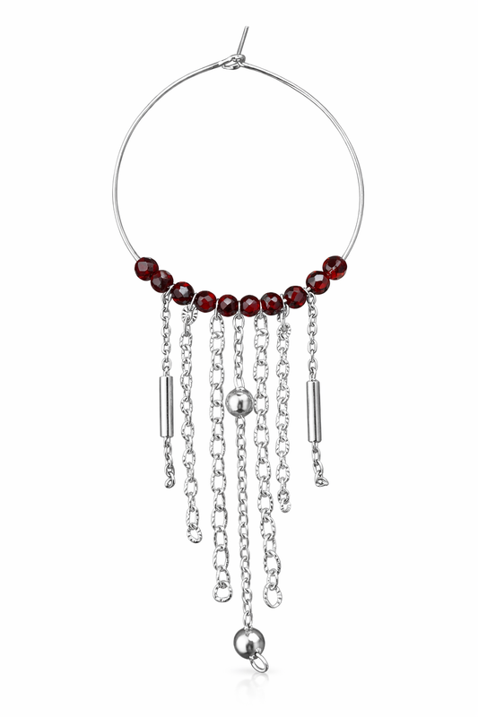 Mono orecchino in acciaio e granate firmato Vizio Gioielli