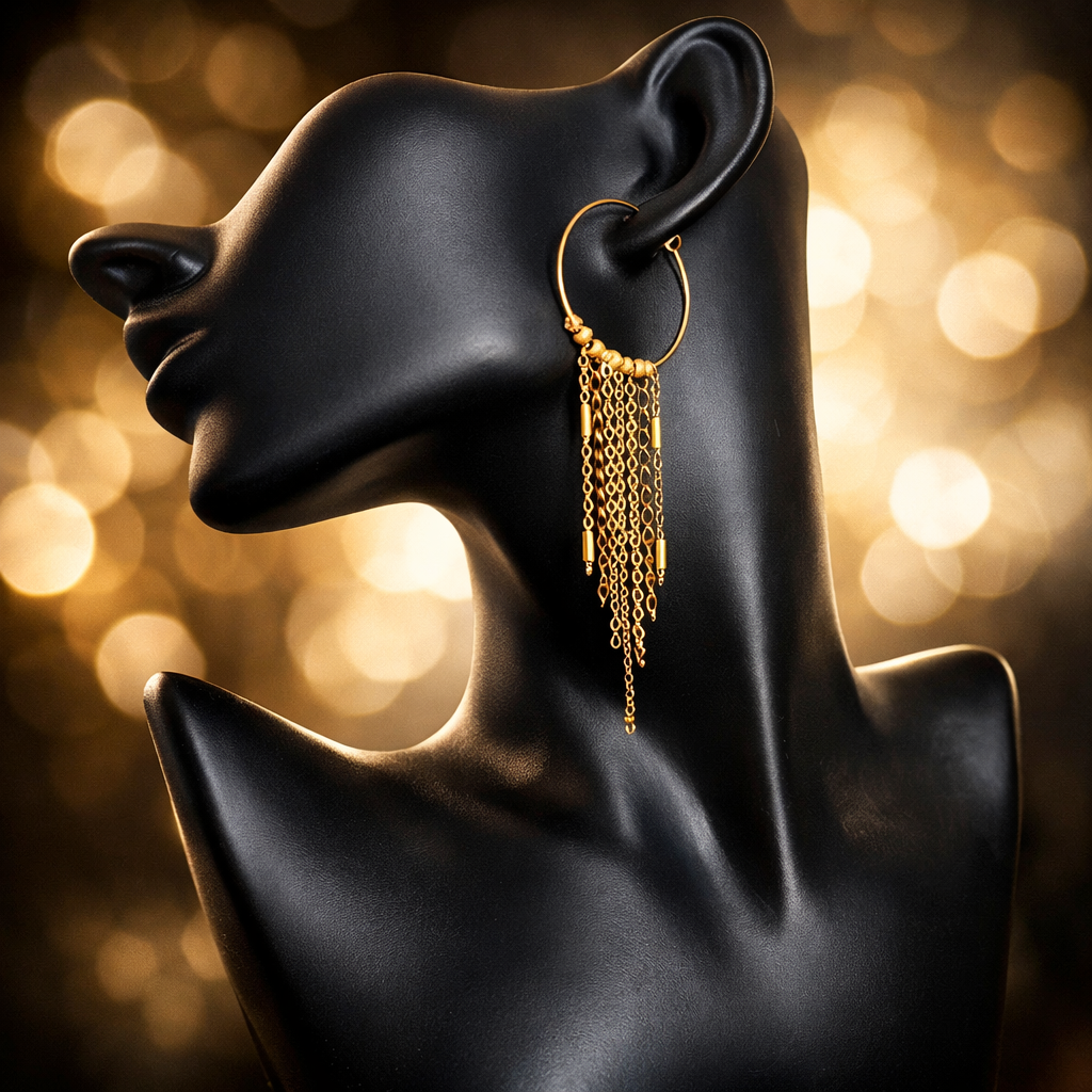 Mono Orecchino lungo in Acciaio dorato firmato Vizio Gioielli