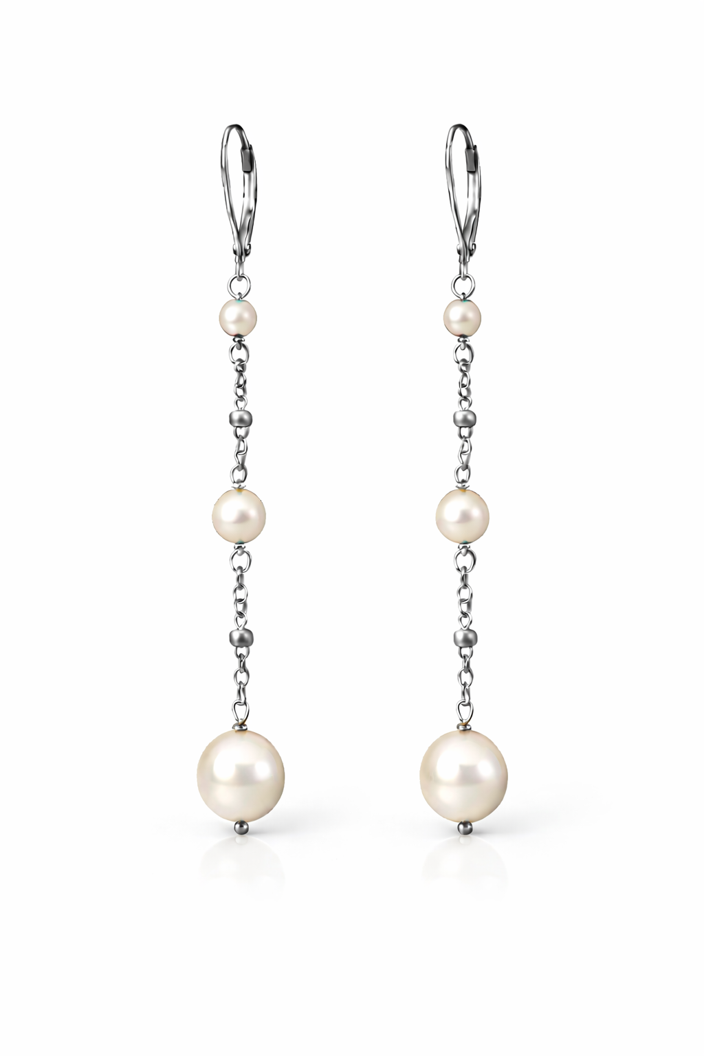 Orecchini in acciaio e perle Swarovski bianche firmati Vizio Gioielli