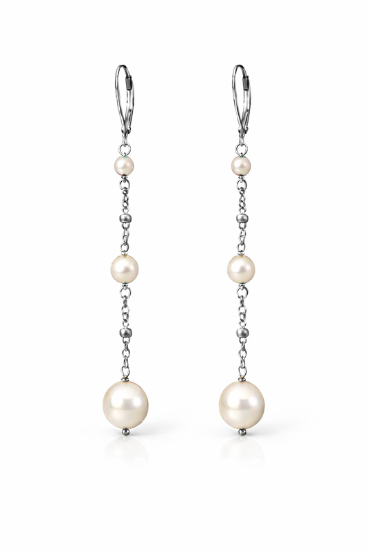 Orecchini in acciaio e perle Swarovski bianche firmati Vizio Gioielli