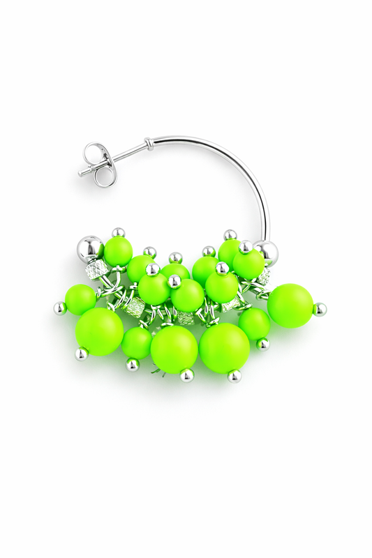 Mono orecchino in acciaio e perle Swarovski verde fluo firmati Vizio Gioielli