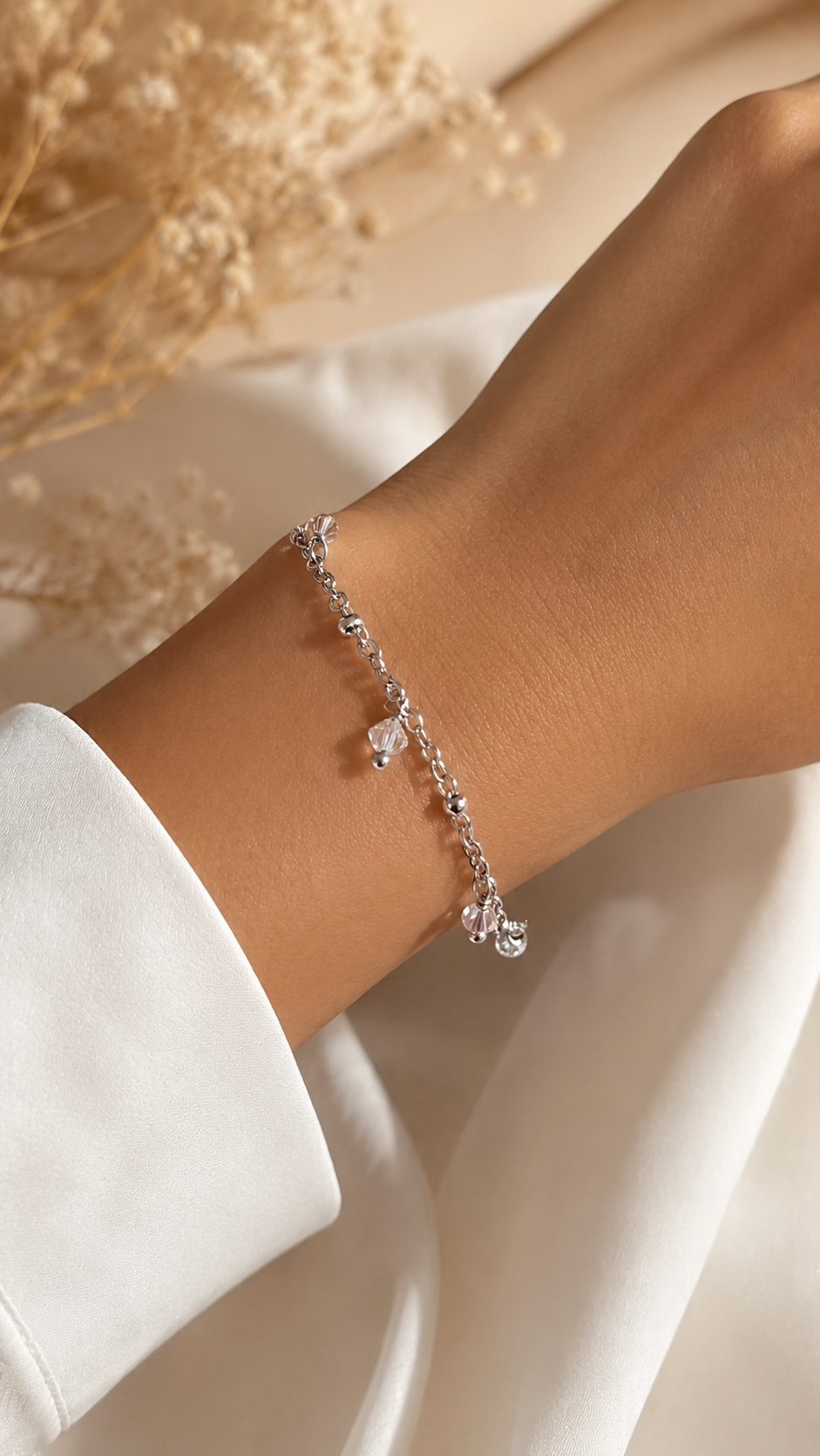 Bracciale Artigianale in Acciaio con Cristalli Crystal Glitter – Regolabile 16-21 cm