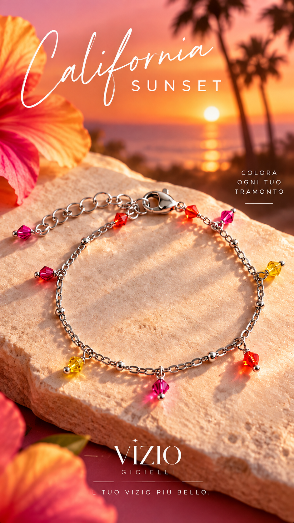 Bracciale in acciaio con cristalli colorati California Sunset – Vizio Gioielli