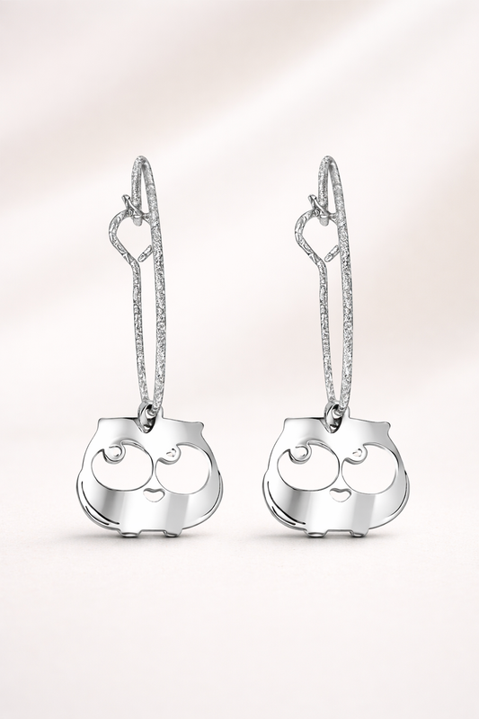 Orecchini in acciaio con pendente gufo firmati Vizio Gioielli