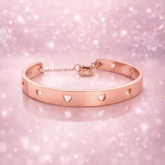 Bracciale rigido in acciaio rosato cuori Vizio Gioielli