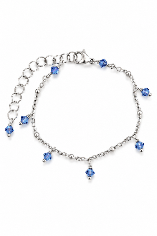 Bracciale Artigianale in Acciaio con Cristalli Sapphire Glitter – Regolabile 16-21 cm