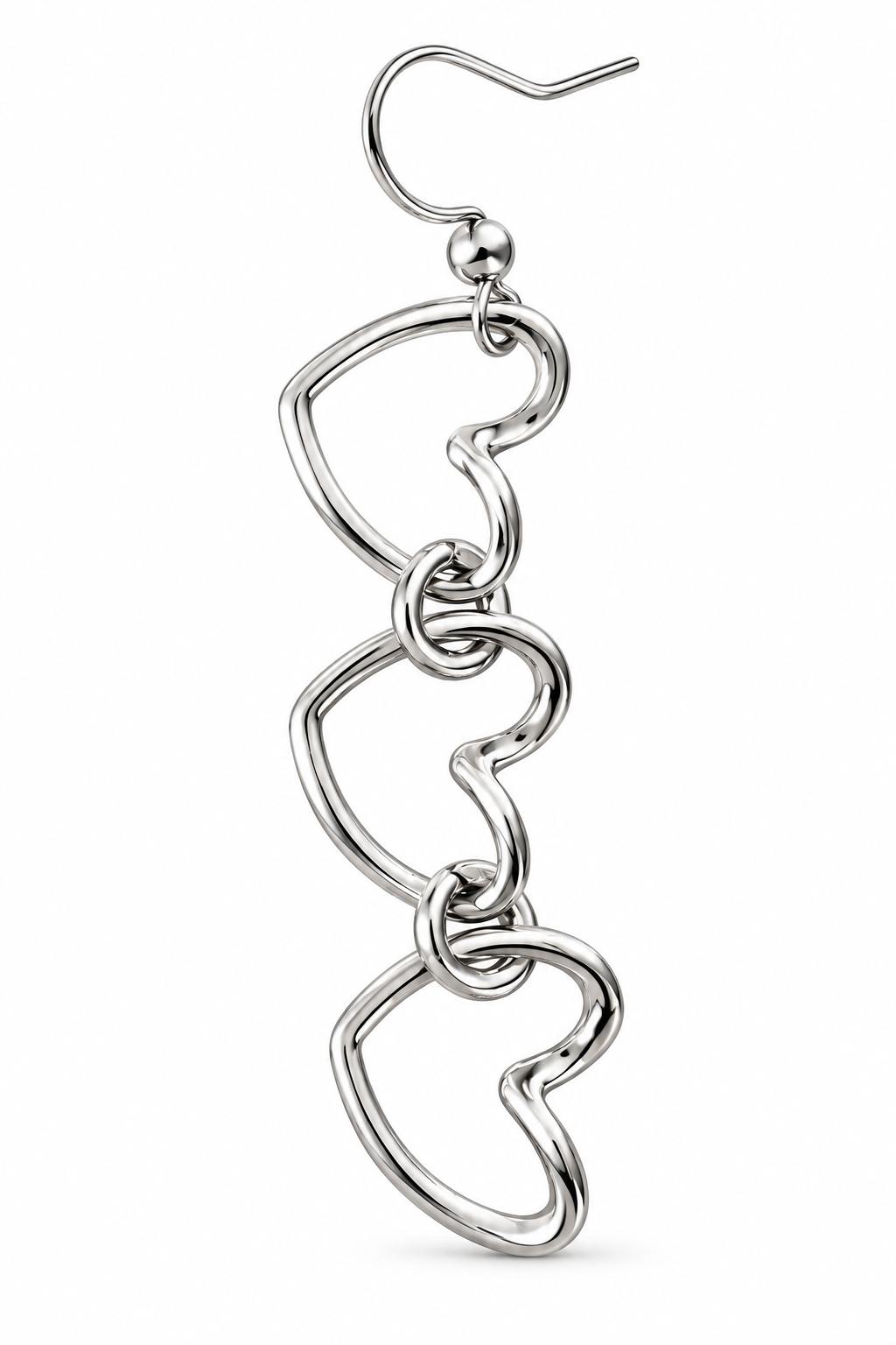 Mono orecchino lungo Cuore Pop in acciaio silver con tre cuori – Vizio Gioielli