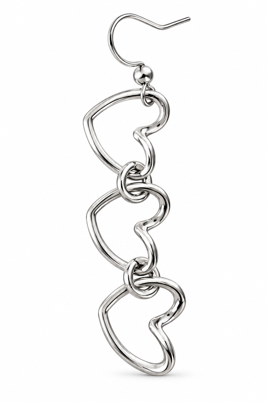 Mono orecchino lungo Cuore Pop in acciaio silver con tre cuori – Vizio Gioielli