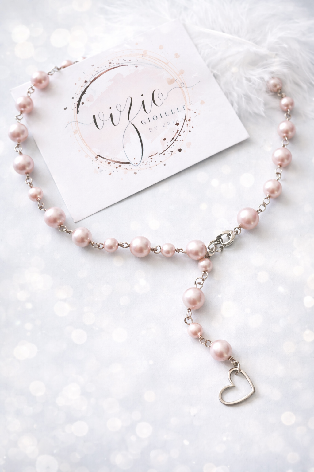 Girocollo Rosario in acciaio e perle Swarovski rosa Vizio Gioielli