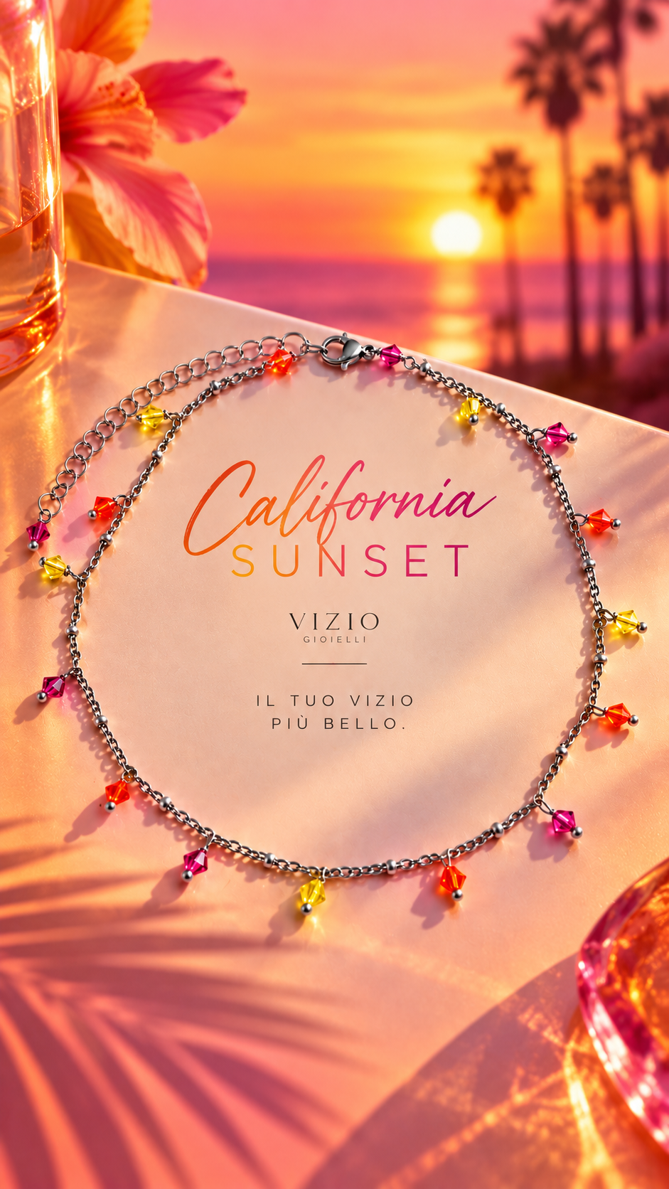 Girocollo in acciaio con cristalli colorati California Sunset – Vizio Gioielli