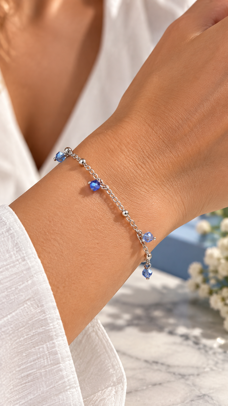 Bracciale in acciaio con cristalli blu California Day – Vizio Gioielli