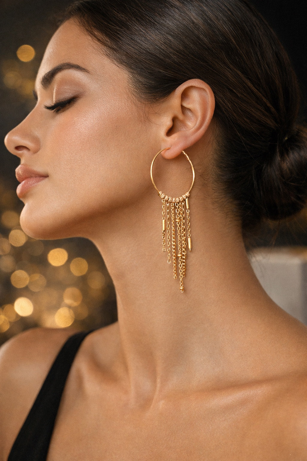 Mono Orecchino lungo in Acciaio rosato firmato Vizio Gioielli