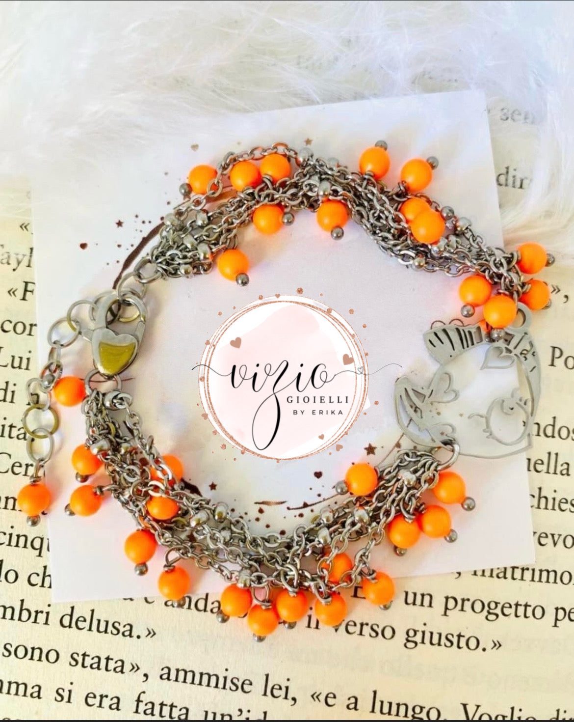 Bracciale in acciaio multi-strand arancio