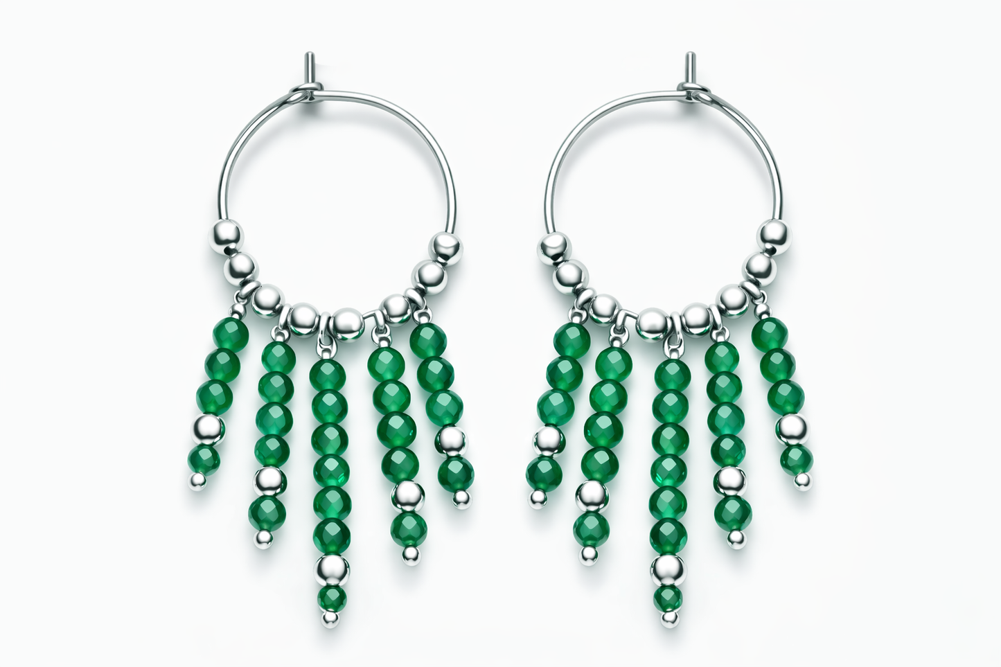 Orecchini ad anella in acciaio con agate verdi firmati Vizio Gioielli