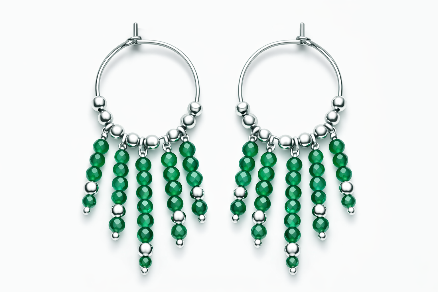 Orecchini ad anella in acciaio con agate verdi firmati Vizio Gioielli