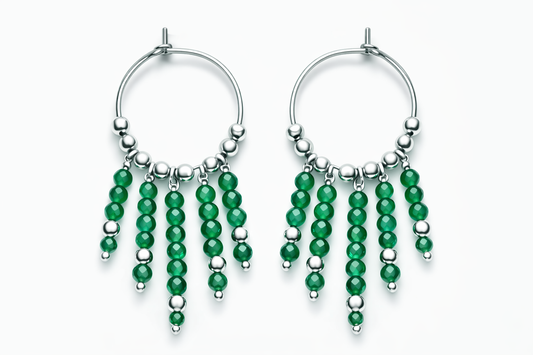 Orecchini ad anella in acciaio con agate verdi firmati Vizio Gioielli