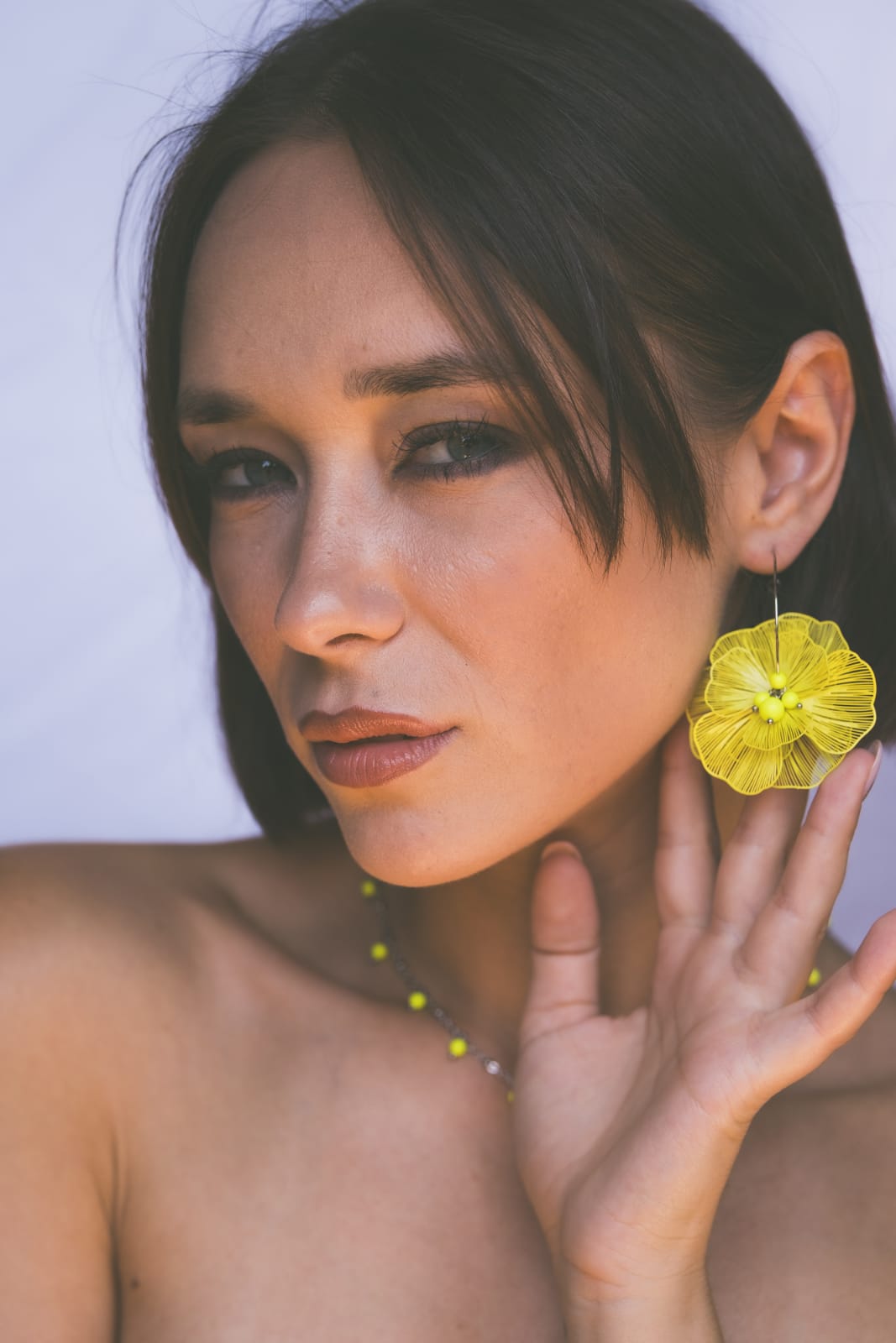 Mono orecchino, girocollo   in acciaio e perle Swarovski 