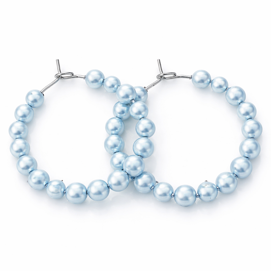 Orecchini a cerchio in acciaio e perle Swarovski blue dreamy firmati Vizio Gioielli