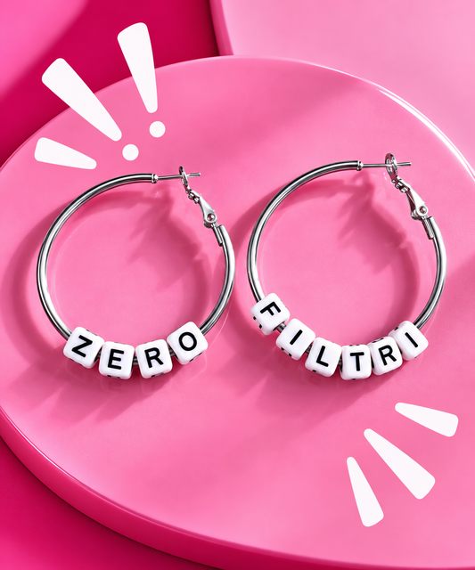 Orecchini a cerchio Zero Filtri in acciaio silver color – Collezione Dillo! Vizio Gioielli
