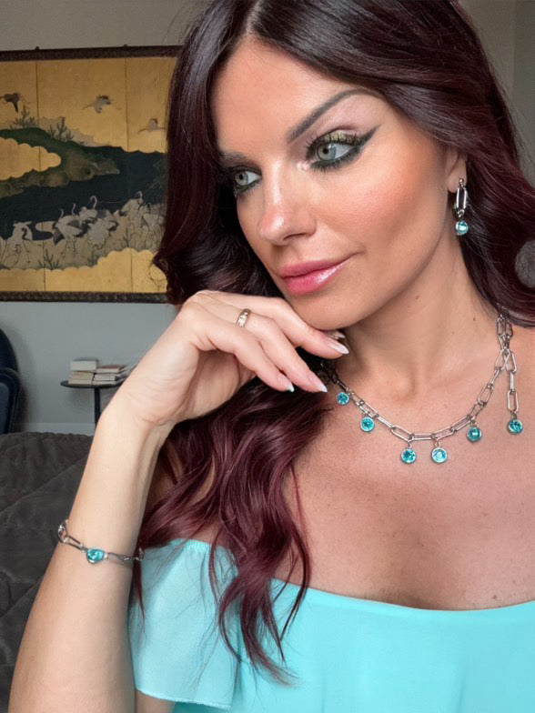 Girocollo in acciaio e cristalli azzurri firmato Vizio Gioielli