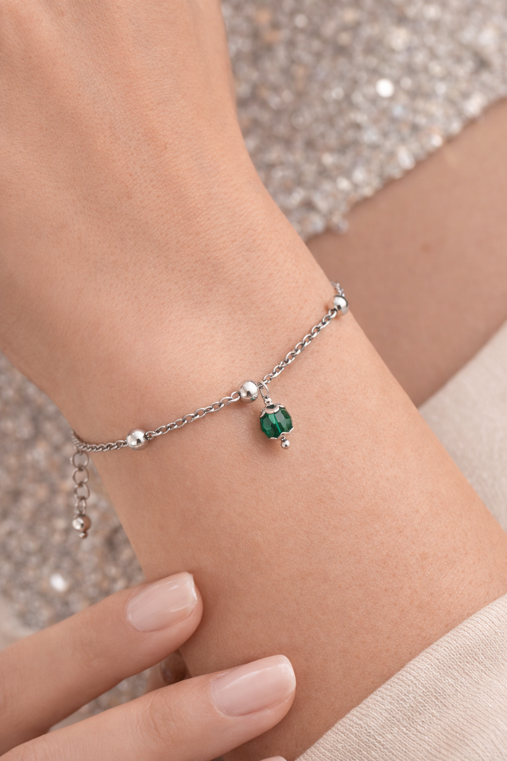 Bracciale in Acciaio con Cristallo verde firmato Vizio Gioielli