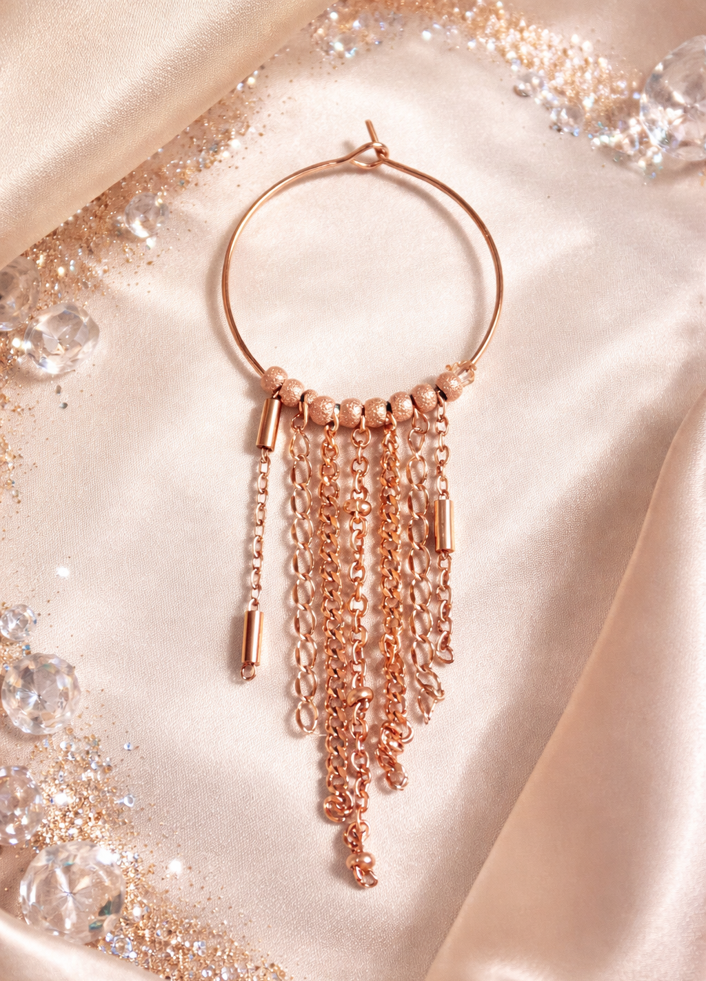 Mono Orecchino lungo in Acciaio rosato firmato Vizio Gioielli