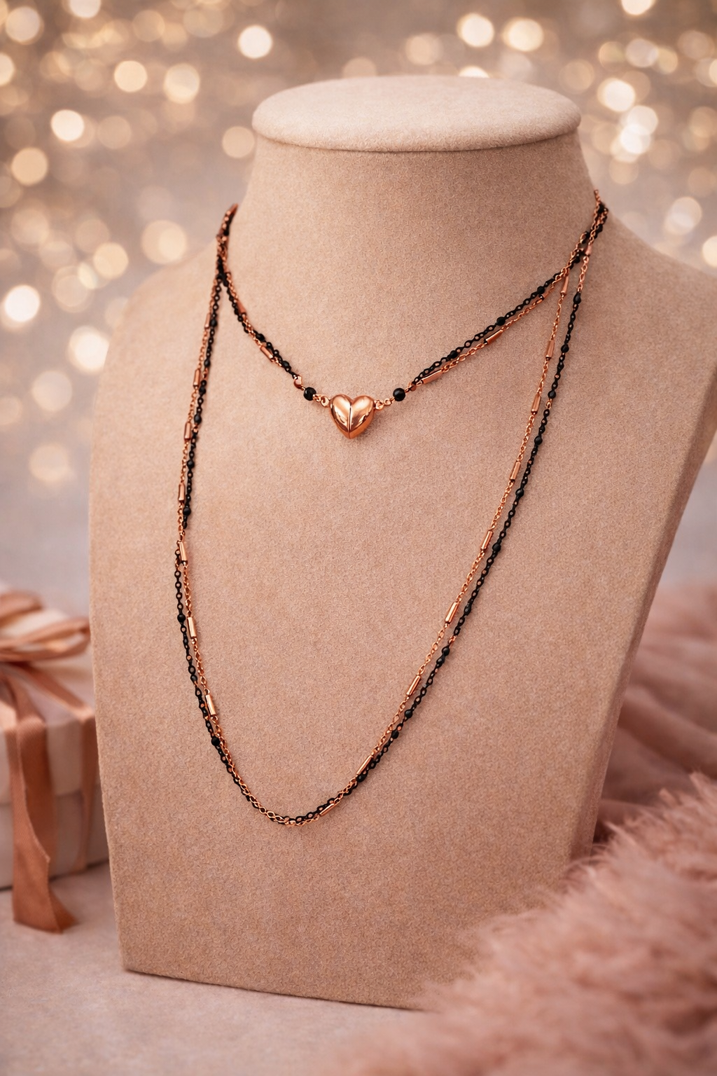 Collana cuore magnetico in acciaio rosato e nero firmata Vizio Gioielli