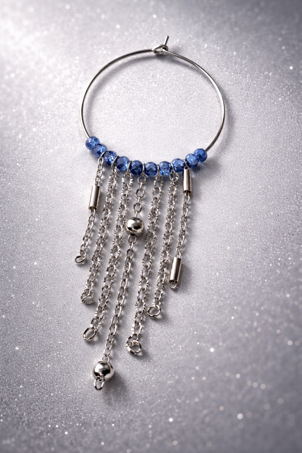 Mono Orecchino Maxi in Acciaio con Zirconi blu e Catene firmato Vizio Gioielli