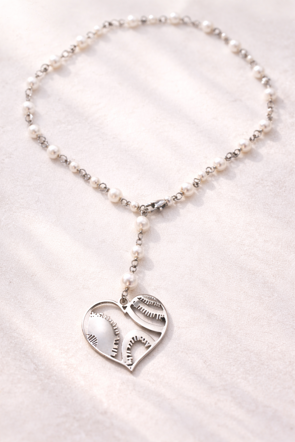 Girocollo Rosario in acciaio e perle Swarovski bianche Vizio Gioielli