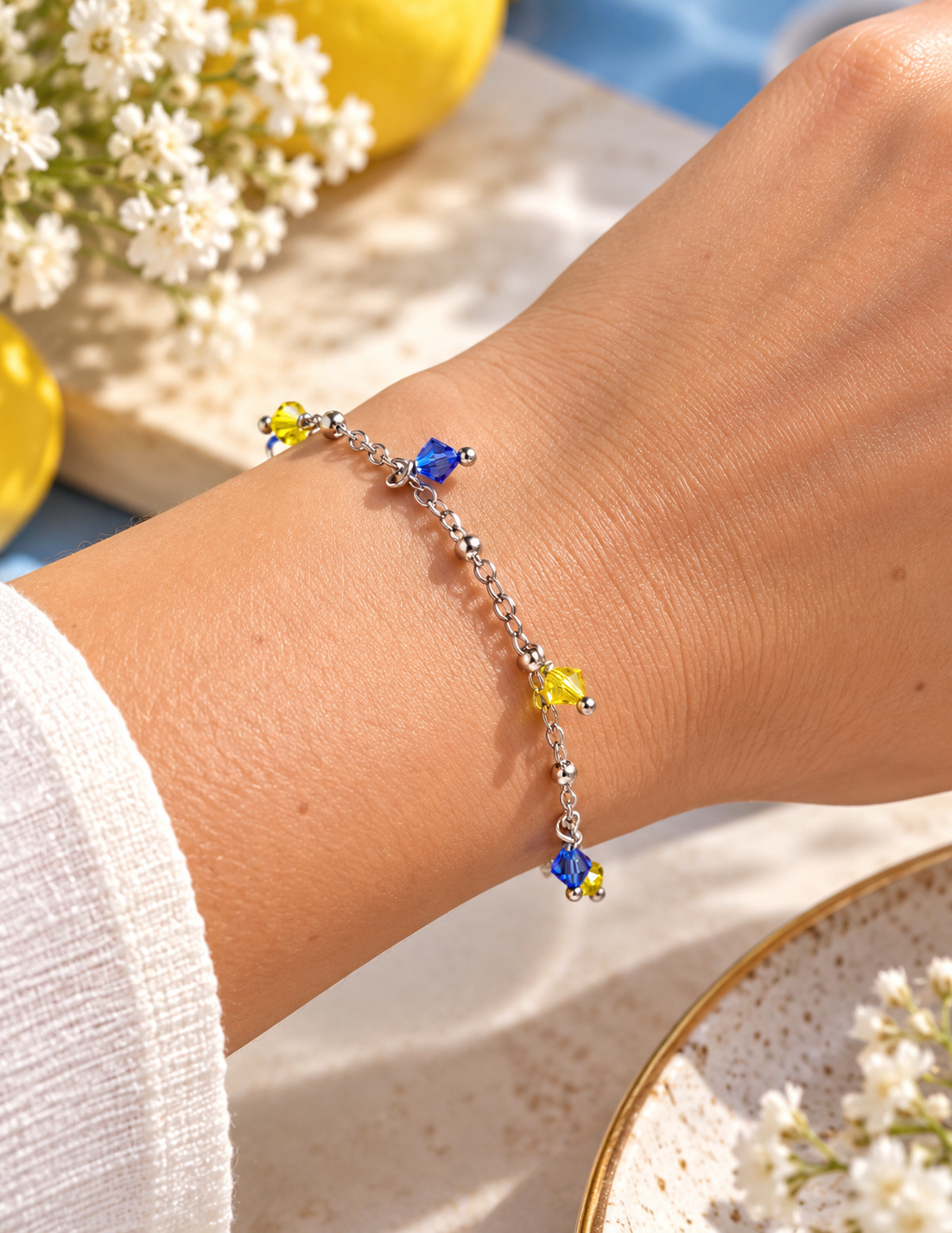 Bracciale in acciaio con cristalli blu e gialli Irvine – Vizio Gioielli
