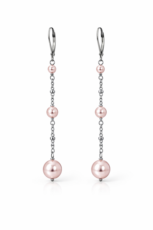 Orecchini in acciaio e perle Swarovski rosa firmati Vizio Gioielli