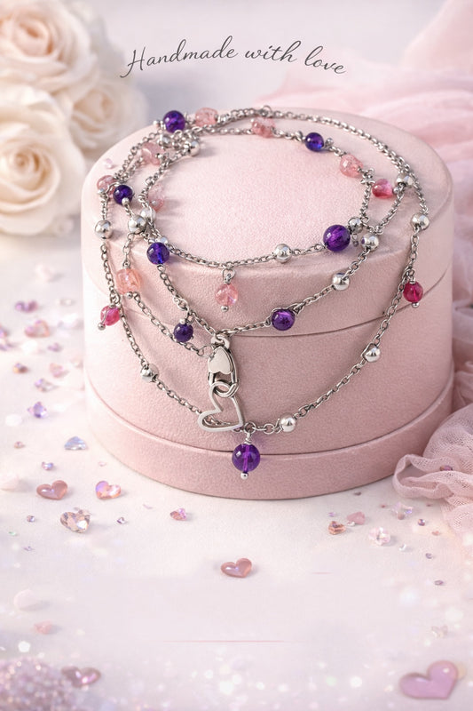 Collana in acciaio, tormaline, ametiste quarzi rosa firmata Vizio Gioielli