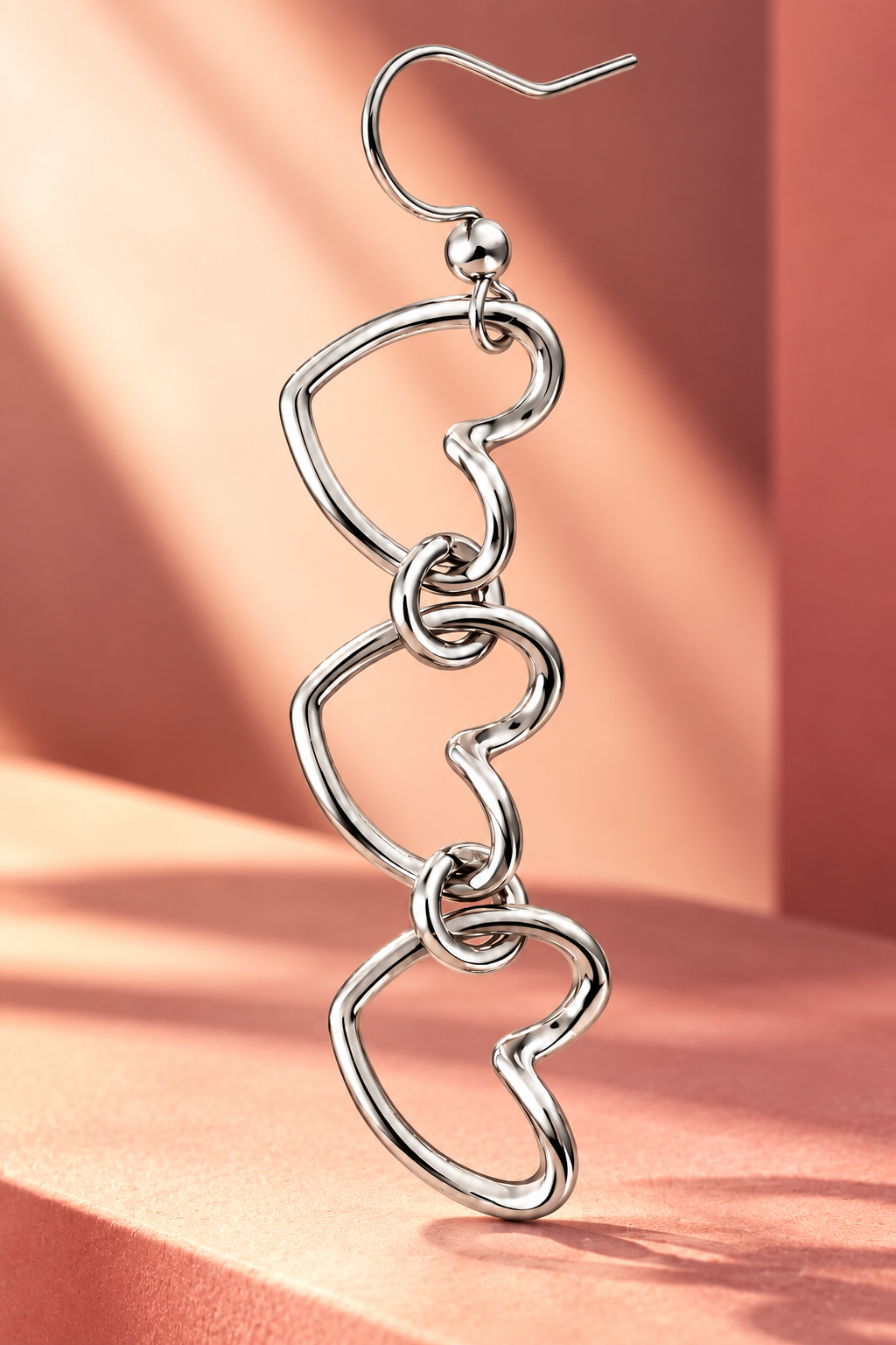 Mono orecchino lungo Cuore Pop in acciaio silver con tre cuori – Vizio Gioielli