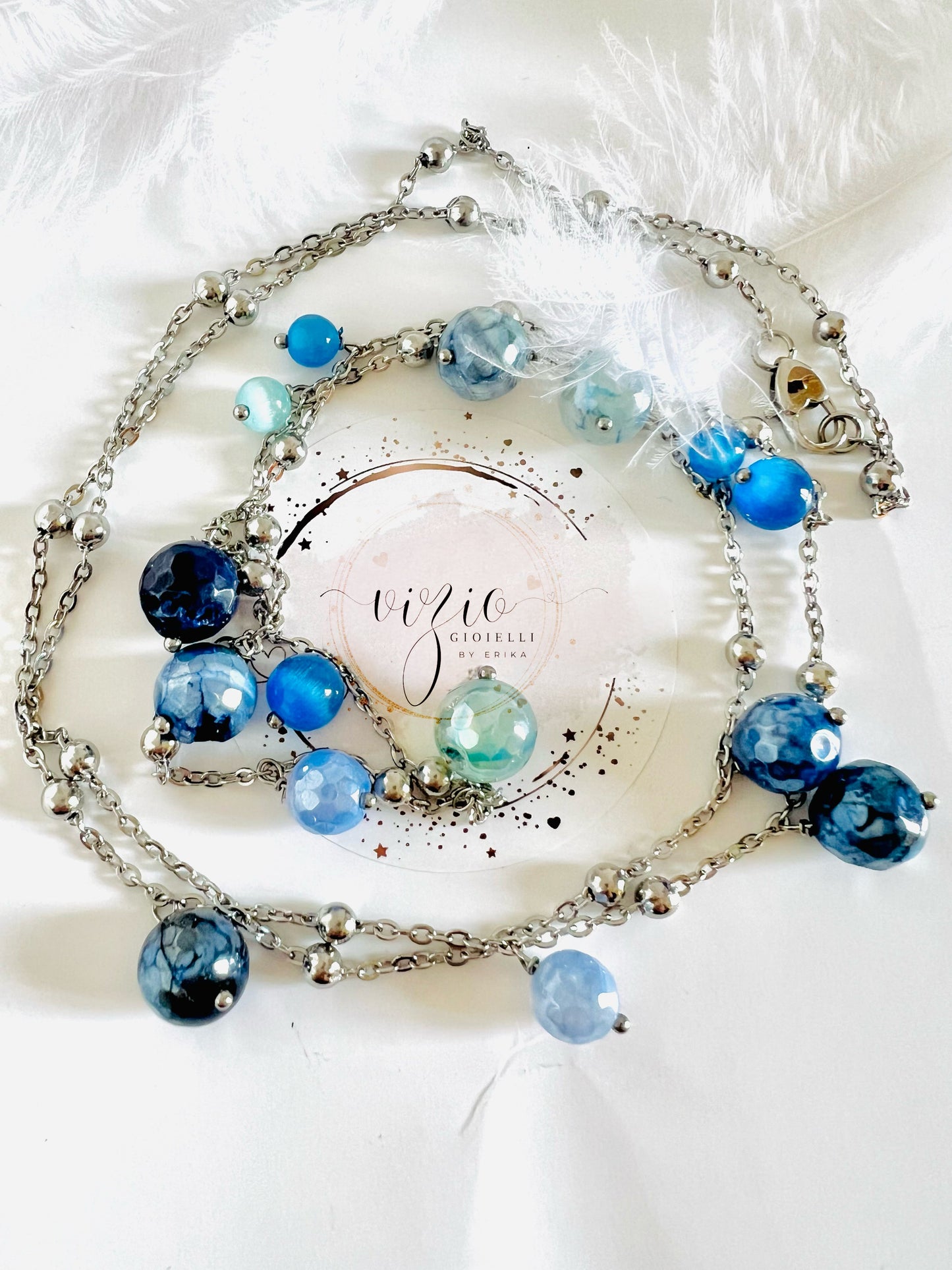 Collana Bubble blu in acciaio