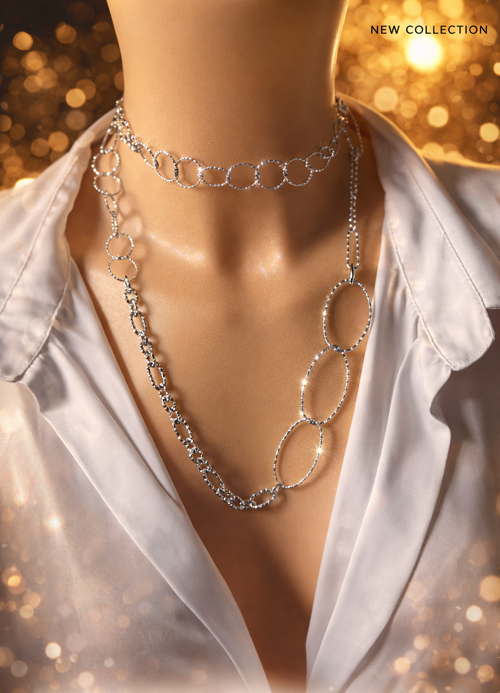 Collana Musa Trisversale – Collana lunga in acciaio con ciondoli agganciabili firmata Vizio Gioielli