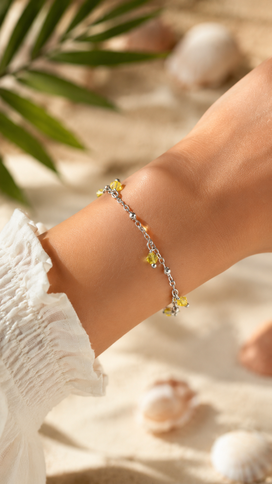 Bracciale Artigianale in Acciaio con Cristalli Lemon Glitter – Regolabile 16-21 cm
