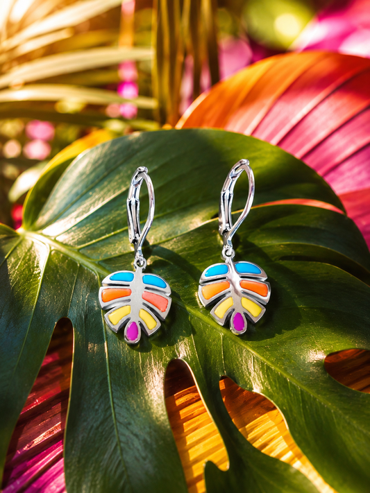 Orecchini Rainbow Foglia in Acciaio Multicolor