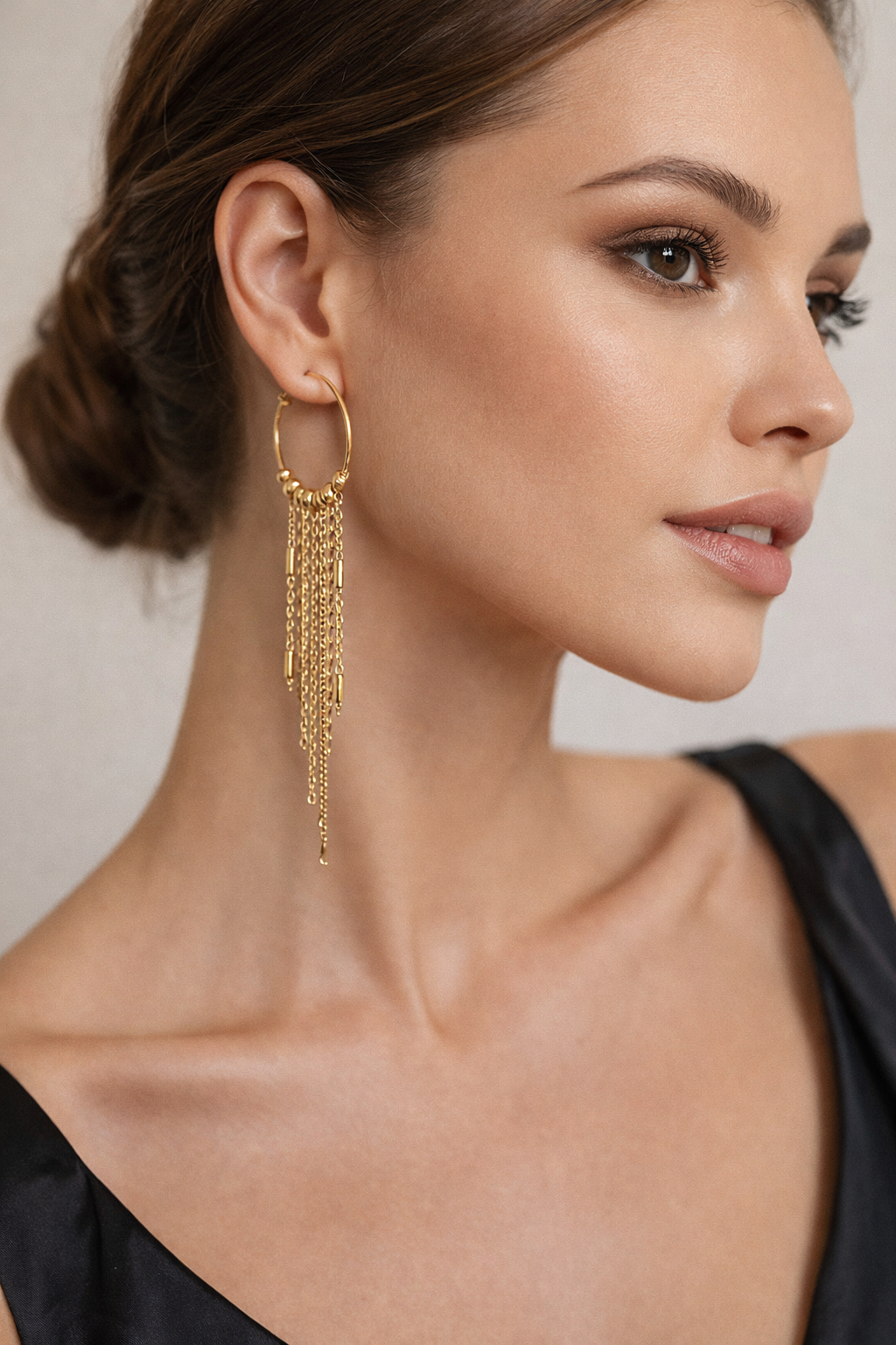 Mono Orecchino lungo in Acciaio dorato firmato Vizio Gioielli