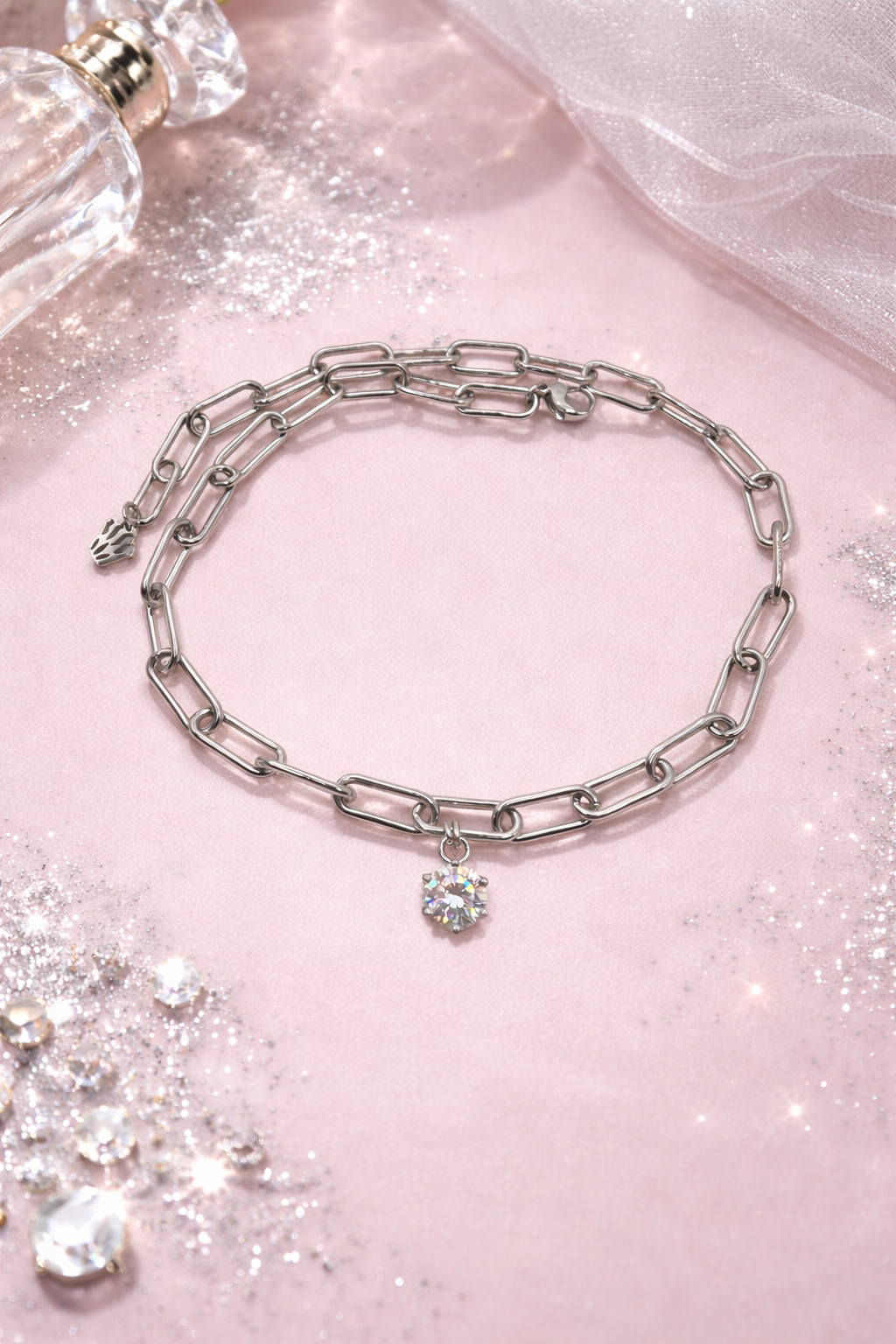 Girocollo in acciaio e moissanite firmato Vizio Gioielli