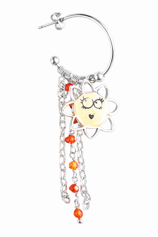 Mono orecchino in acciaio e zirconi arancioni firmato Vizio Gioielli