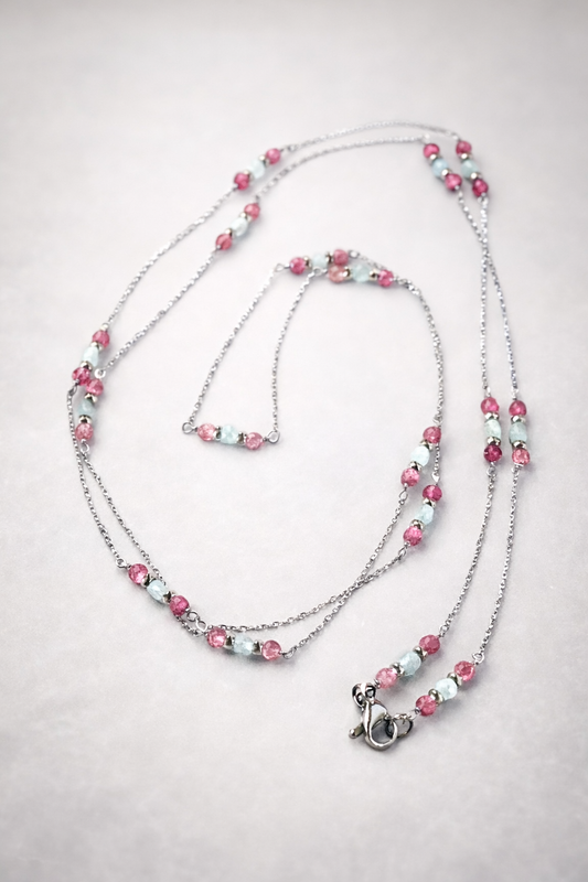 Collana in acciaio diamantato, tormaline e acquamarine firmata Vizio Gioielli